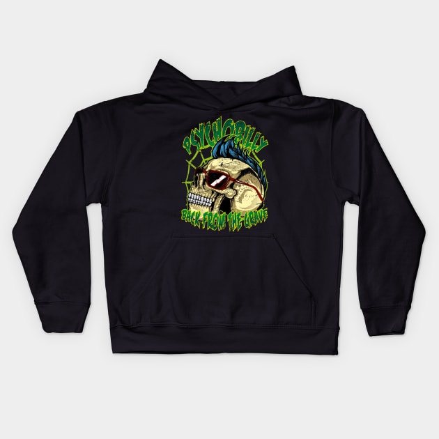 Psychobilly Skull Back from the Grave Kids Hoodie by RockabillyM